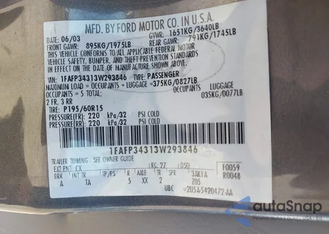 2003 Ford Focus Se from USA, damaged, VIN 1FAFP34313W293846